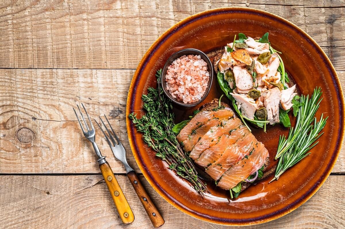 salmon dinner with herbs