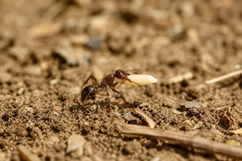 Ant carrying a seed.